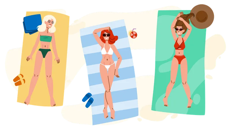 Une femme prend un bain de soleil à la plage  Illustration