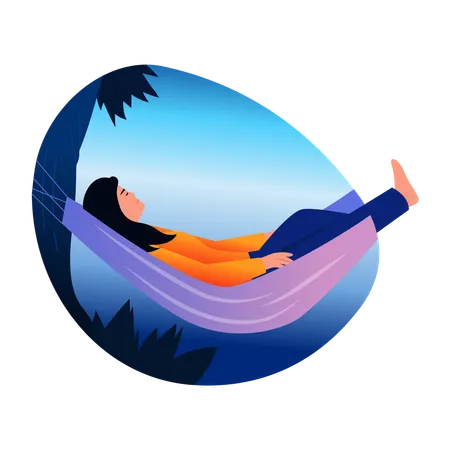 Femme relaxante dans un hamac  Illustration