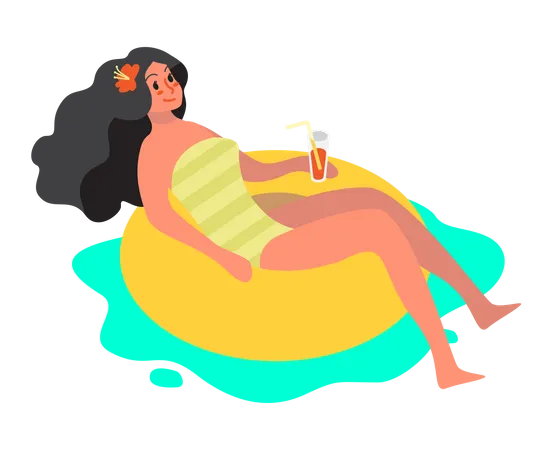 Femme se reposant dans une piscine  Illustration