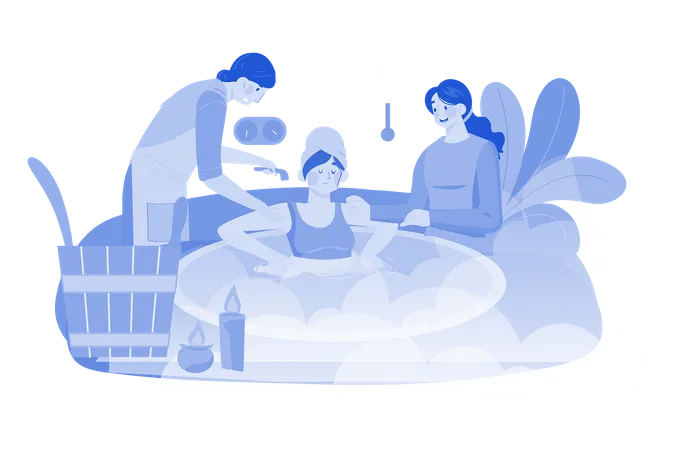 Femme relaxante dans un bain sauna  Illustration