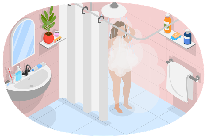 Femme se lavant au bain  Illustration