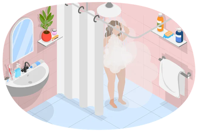 Femme se lavant au bain  Illustration