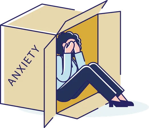 Femme ressentant de l'anxiété et se cachant dans une boîte  Illustration