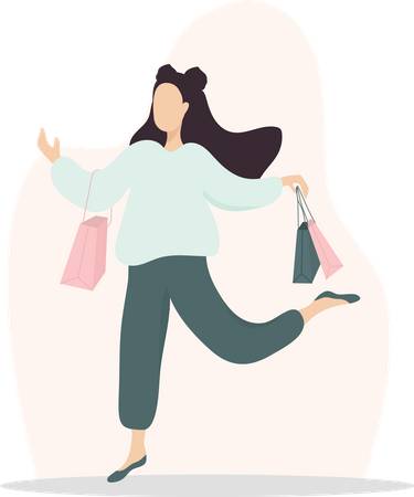 Femme se sentant heureuse en faisant du shopping  Illustration