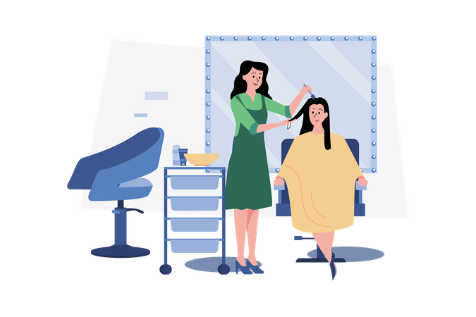 Femme se faisant teindre les cheveux par un coiffeur au salon de beauté  Illustration