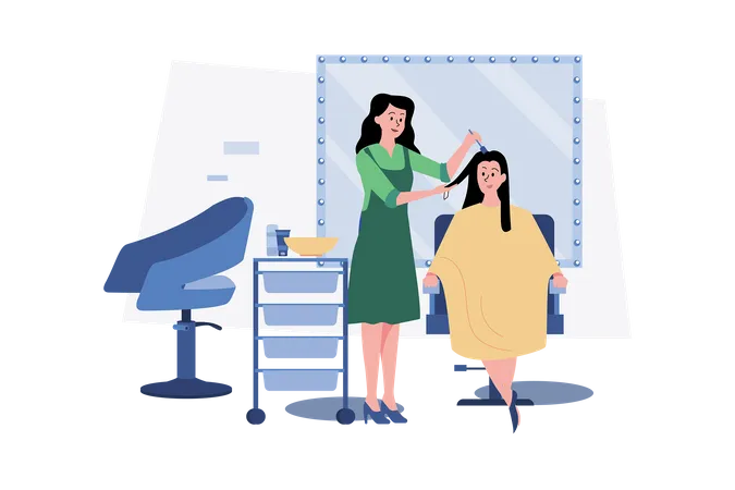 Femme se faisant teindre les cheveux par un coiffeur au salon de beauté  Illustration