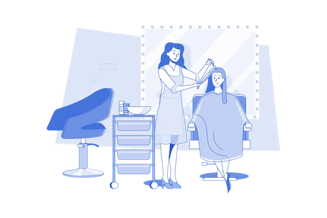 Femme se faisant teindre les cheveux par un coiffeur au salon de beauté  Illustration