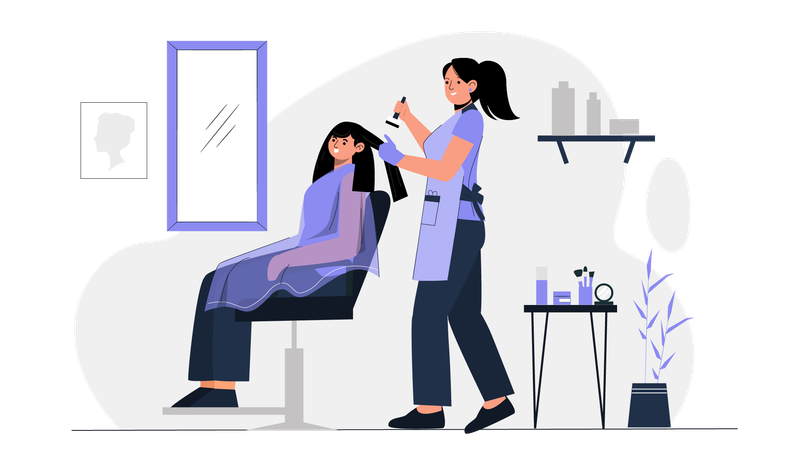 Femme se faisant teindre les cheveux par un coiffeur au salon de beauté  Illustration