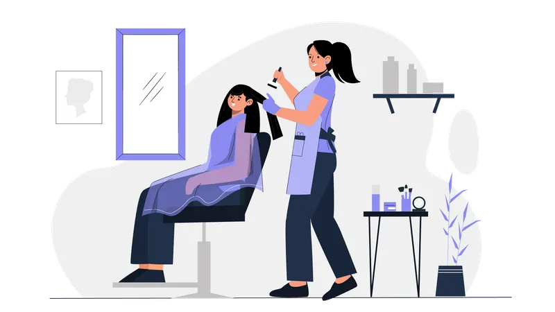 Femme se faisant teindre les cheveux par un coiffeur au salon de beauté  Illustration