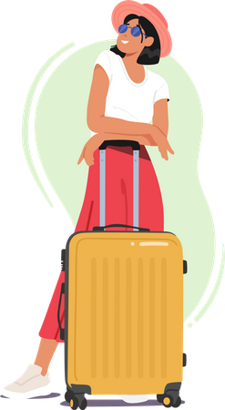 Femme se tient à côté des bagages  Illustration