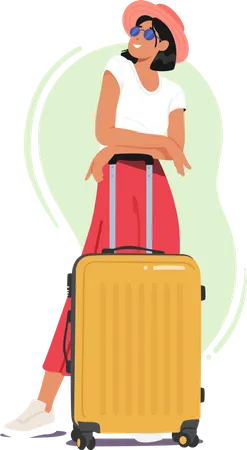 Femme se tient à côté des bagages  Illustration