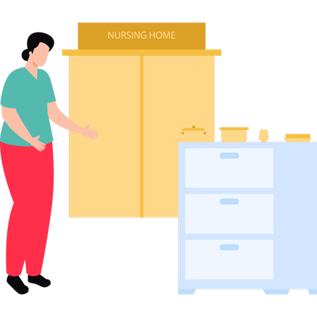 Femme se tient dans une maison de retraite  Illustration