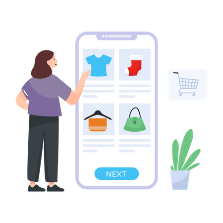 Femme sélectionnant le produit à acheter  Illustration