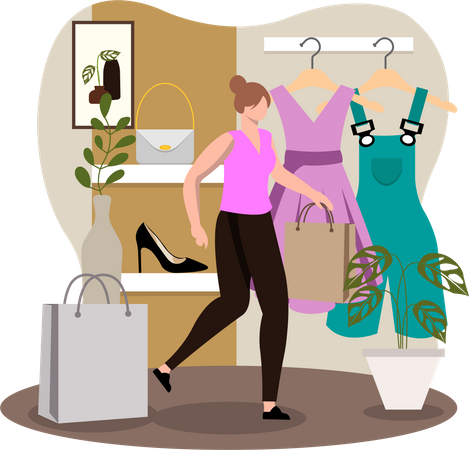 Femme sélectionnant une robe  Illustration