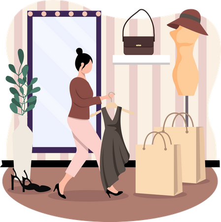 Femme sélectionnant une robe  Illustration