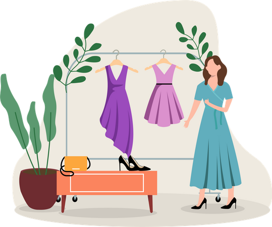 Femme sélectionnant une robe  Illustration