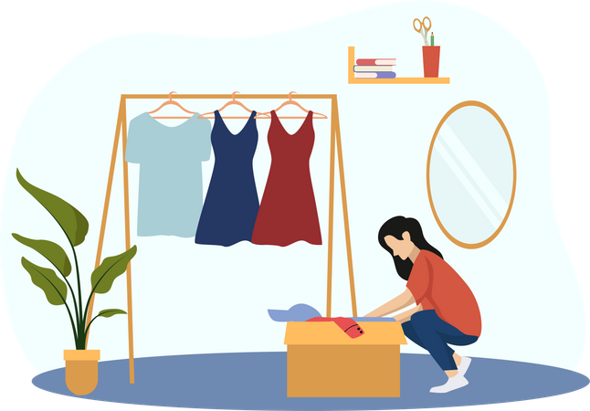 Femme sélectionnant une robe  Illustration
