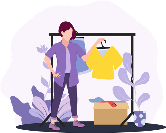 Femme sélectionnant une robe  Illustration