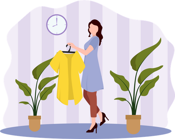 Femme sélectionnant une robe  Illustration