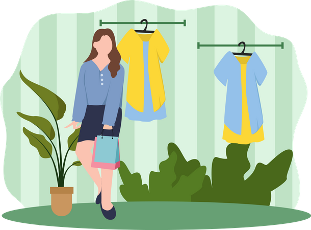 Femme sélectionnant une robe  Illustration