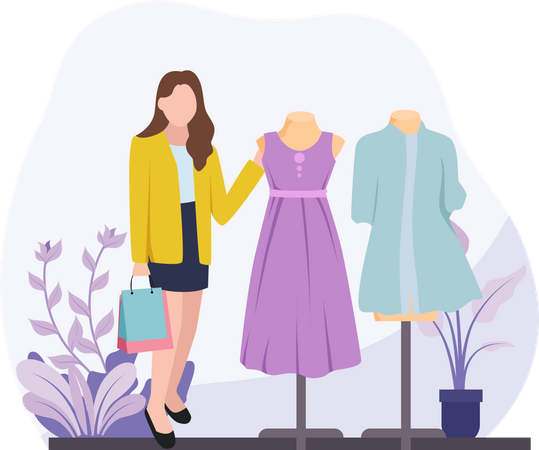 Femme sélectionnant une robe  Illustration
