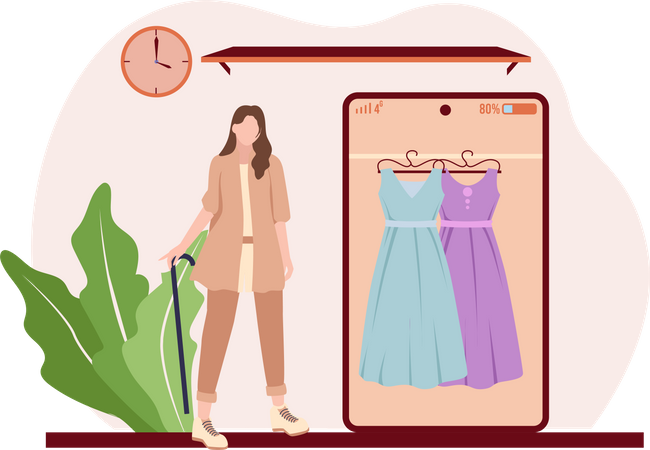 Femme sélectionnant une robe  Illustration