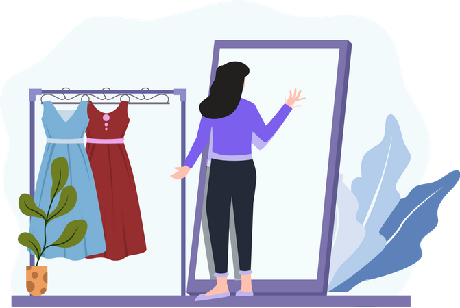 Femme sélectionnant une robe  Illustration