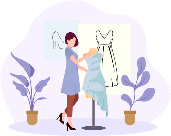 Femme sélectionnant une robe  Illustration