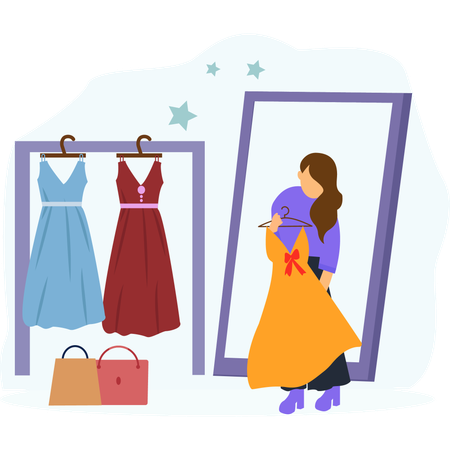 Femme sélectionnant une robe  Illustration