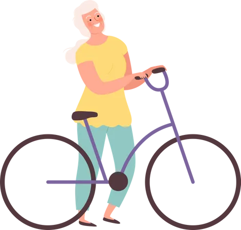 Femme âgée avec vélo  Illustration