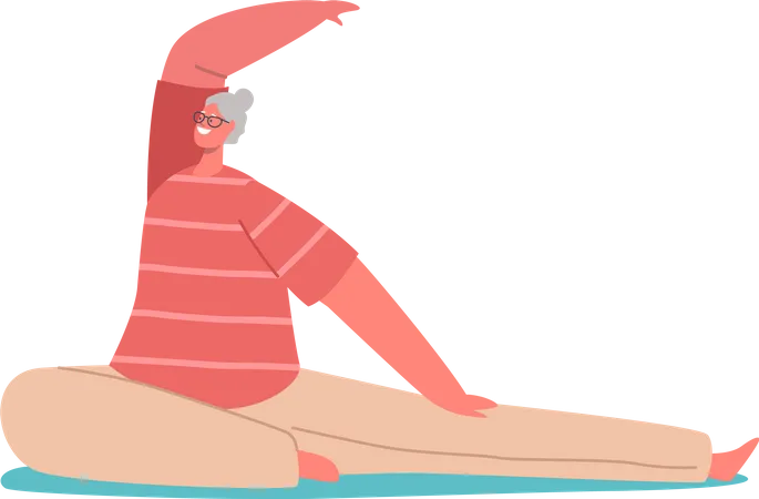 Femme senior faisant la pratique du yoga  Illustration