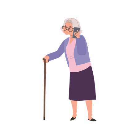 Femme âgée utilisant parler sur smartphone  Illustration