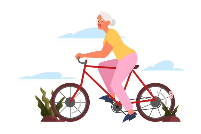 Femme âgée, faire du vélo  Illustration