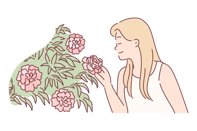 Femme qui sent une fleur fraîche  Illustration