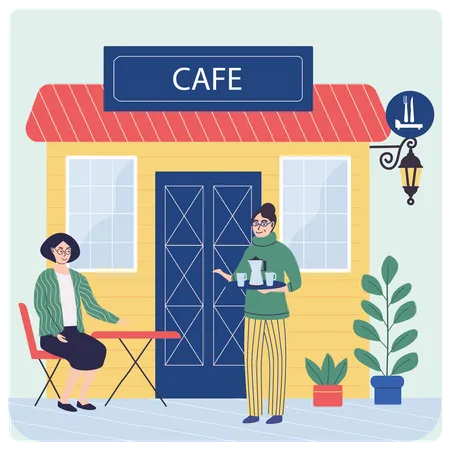 Femme servant du café à une cliente  Illustration