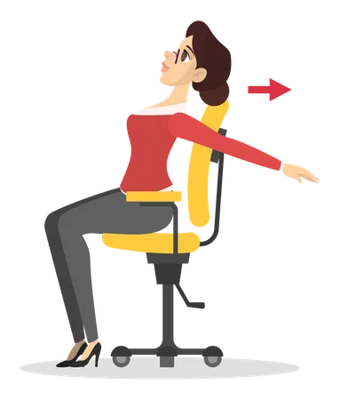 Femme qui s'étend en arrière, assise sur une chaise au bureau  Illustration