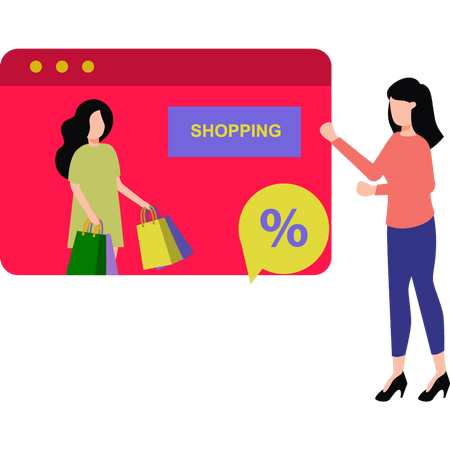 Femme faisant du shopping à prix réduit  Illustration