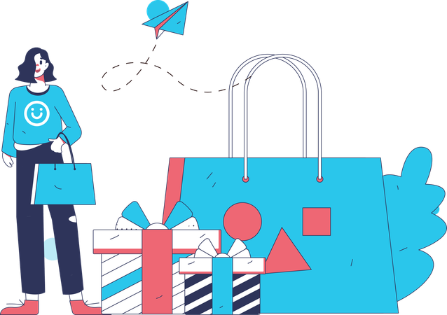 Shopping féminin à l’aide d’une application mobile  Illustration