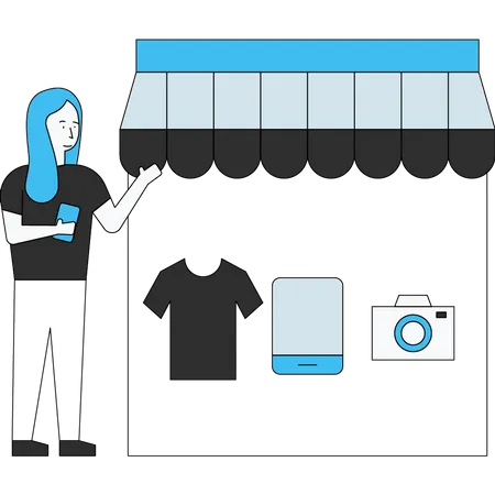 Femme faisant du shopping par magasin mobile  Illustration