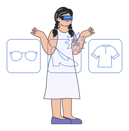 Femme faisant du shopping dans le métaverse  Illustration
