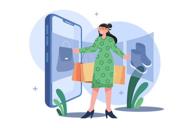 Femme faisant du shopping dans le métaverse  Illustration