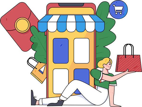 Femme faisant des achats en ligne  Illustration