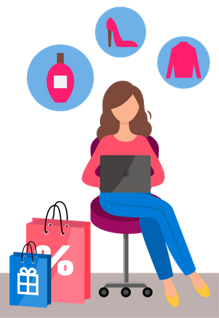 Femme faisant des achats en ligne  Illustration