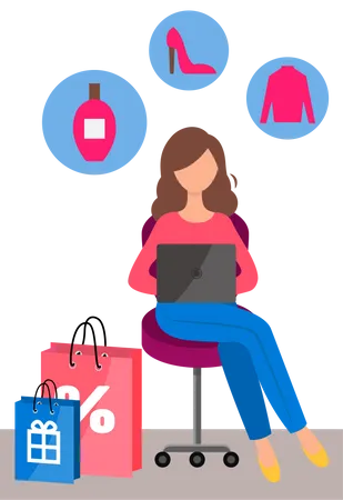 Femme faisant des achats en ligne  Illustration