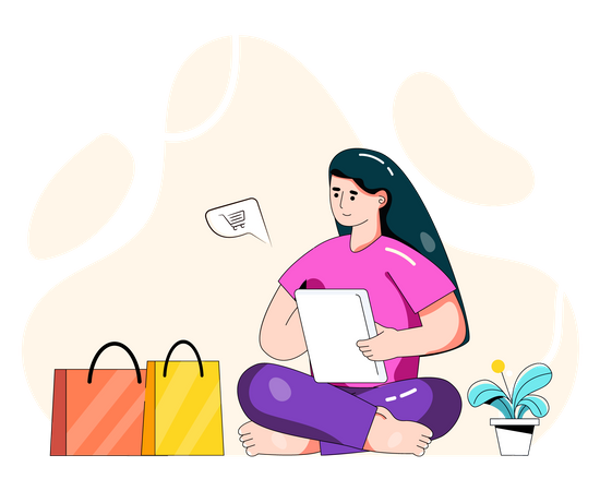 Femme faisant des achats en ligne à l'aide d'une tablette  Illustration