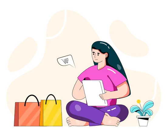 Femme faisant des achats en ligne à l'aide d'une tablette  Illustration
