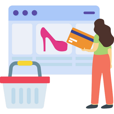 Femme faisant des achats en ligne pour des chaussures  Illustration