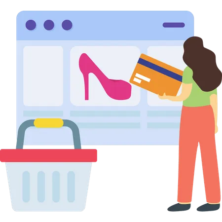 Femme faisant des achats en ligne pour des chaussures  Illustration