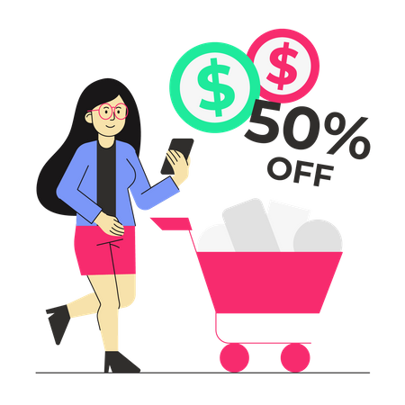 Femme faisant du shopping en vente  Illustration