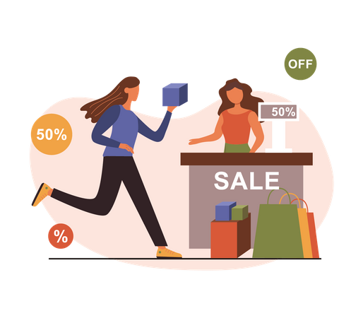 Femme faisant du shopping en vente  Illustration